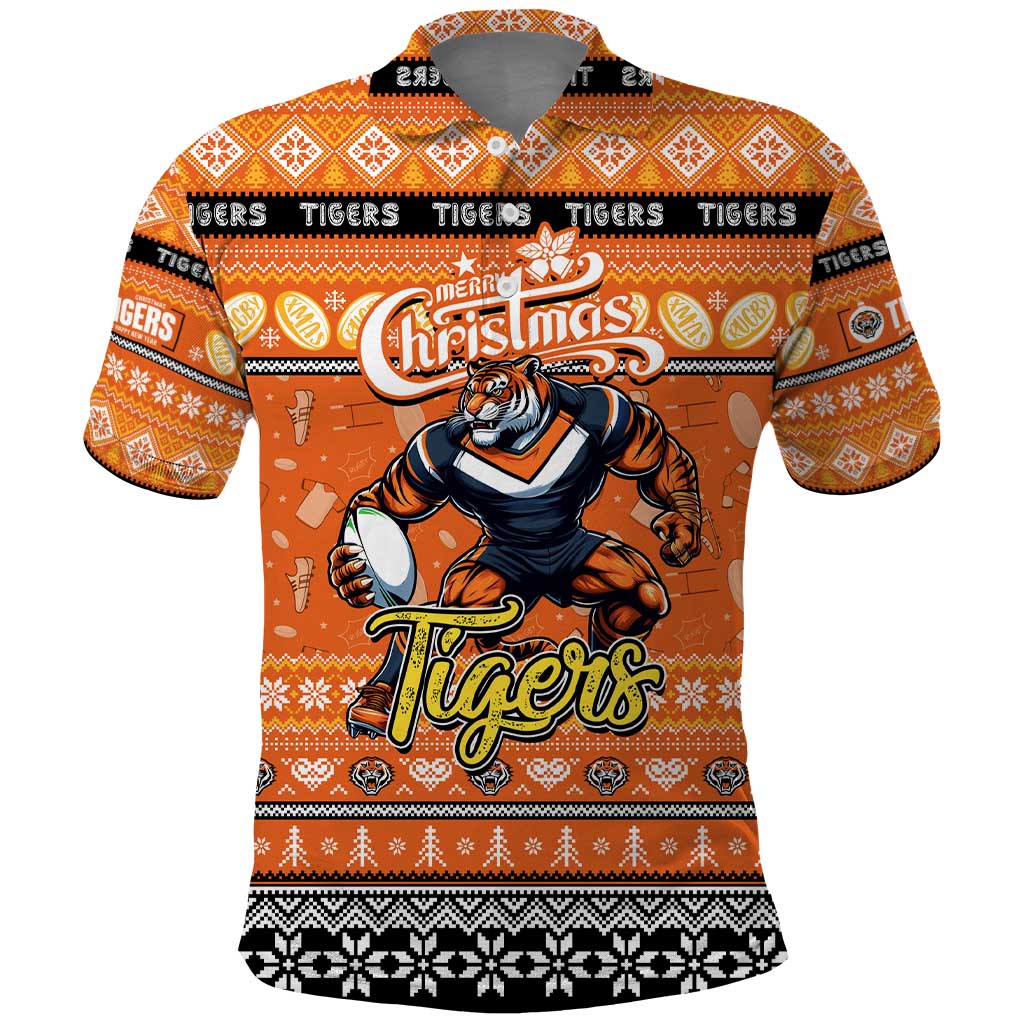 Personalized Tigers Rugby Xmas Polo Shirt Australia NRL Mascot - Vibe Hoodie Shop