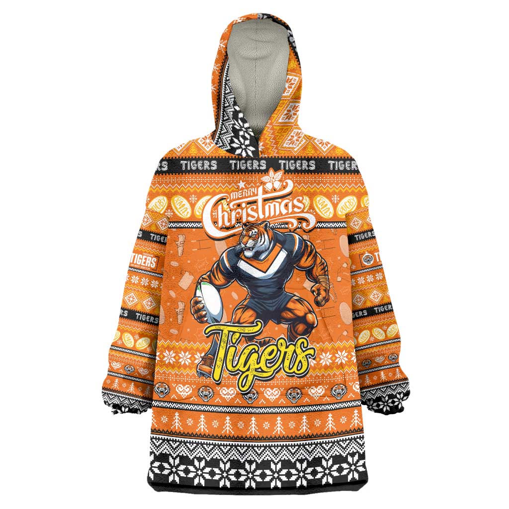 Personalized Tigers Rugby Xmas Wearable Blanket Hoodie Australia NRL Mascot - Vibe Hoodie Shop