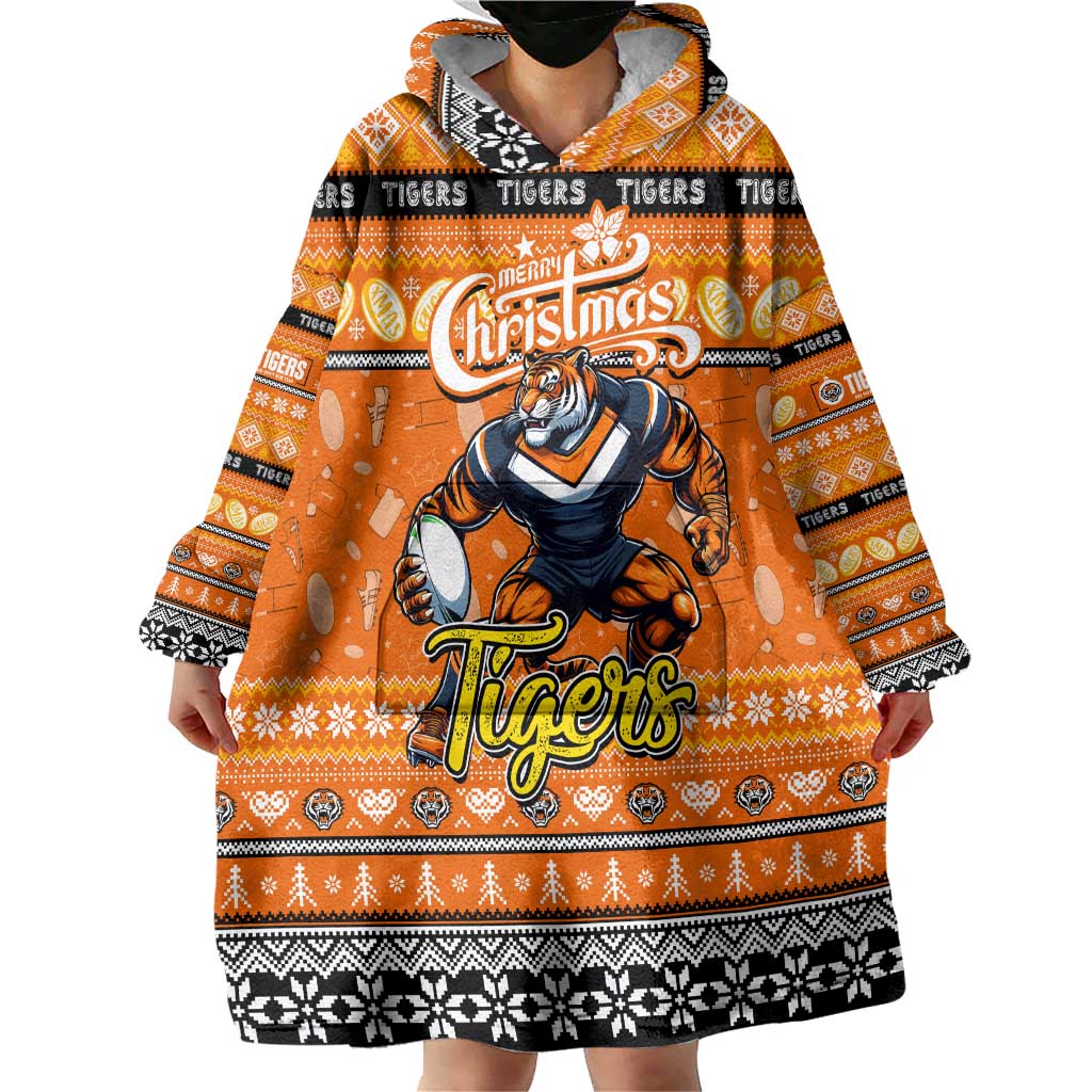 Personalized Tigers Rugby Xmas Wearable Blanket Hoodie Australia NRL Mascot - Vibe Hoodie Shop