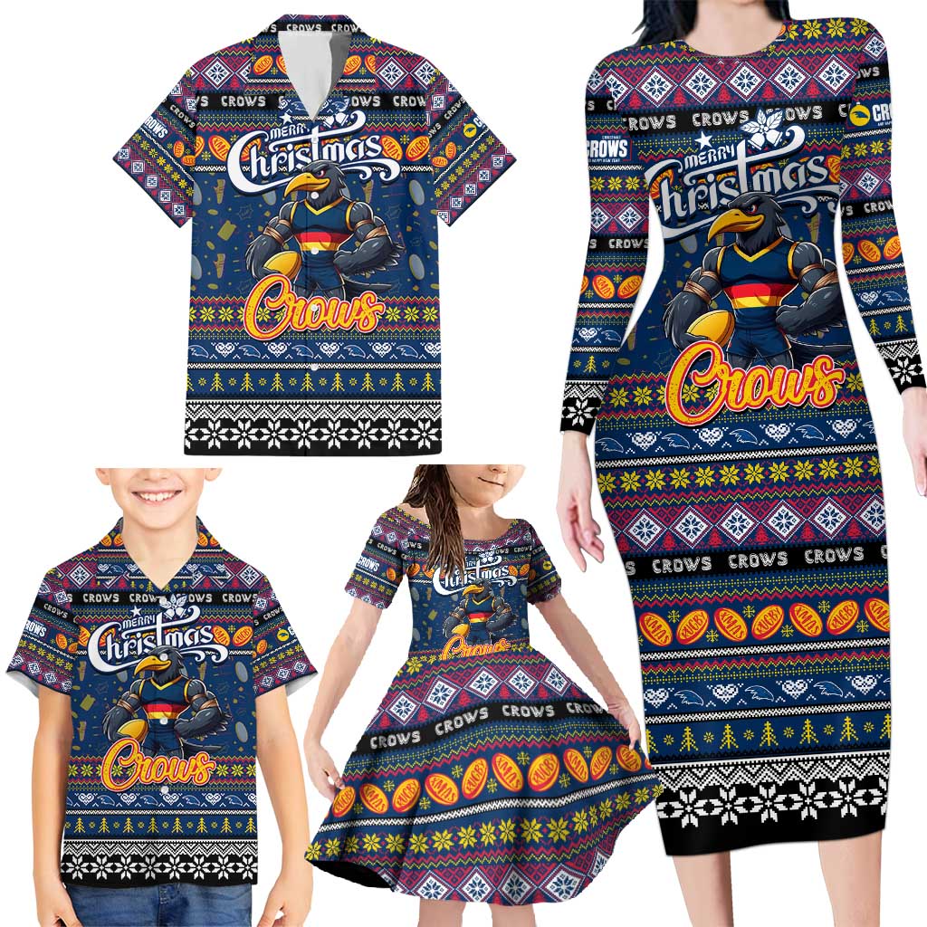 Personalized Crows Rugby Xmas Family Matching Long Sleeve Bodycon Dress and Hawaiian Shirt Australia AFL Mascot