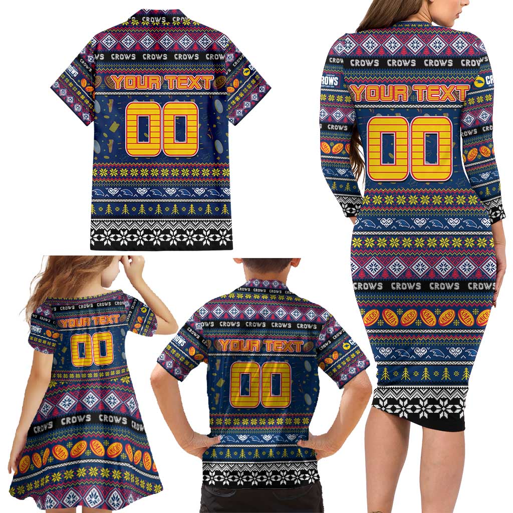 Personalized Crows Rugby Xmas Family Matching Long Sleeve Bodycon Dress and Hawaiian Shirt Australia AFL Mascot