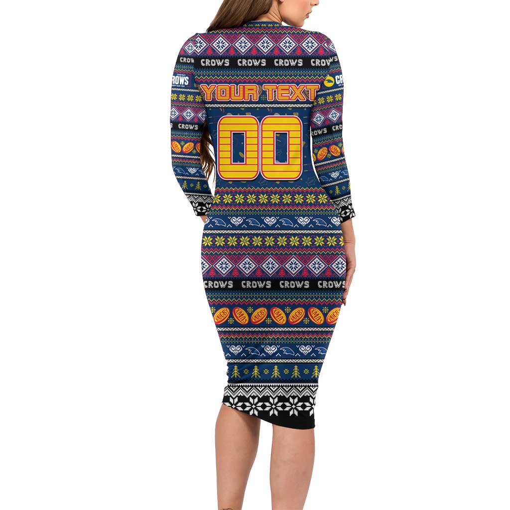 Personalized Crows Rugby Xmas Family Matching Long Sleeve Bodycon Dress and Hawaiian Shirt Australia AFL Mascot