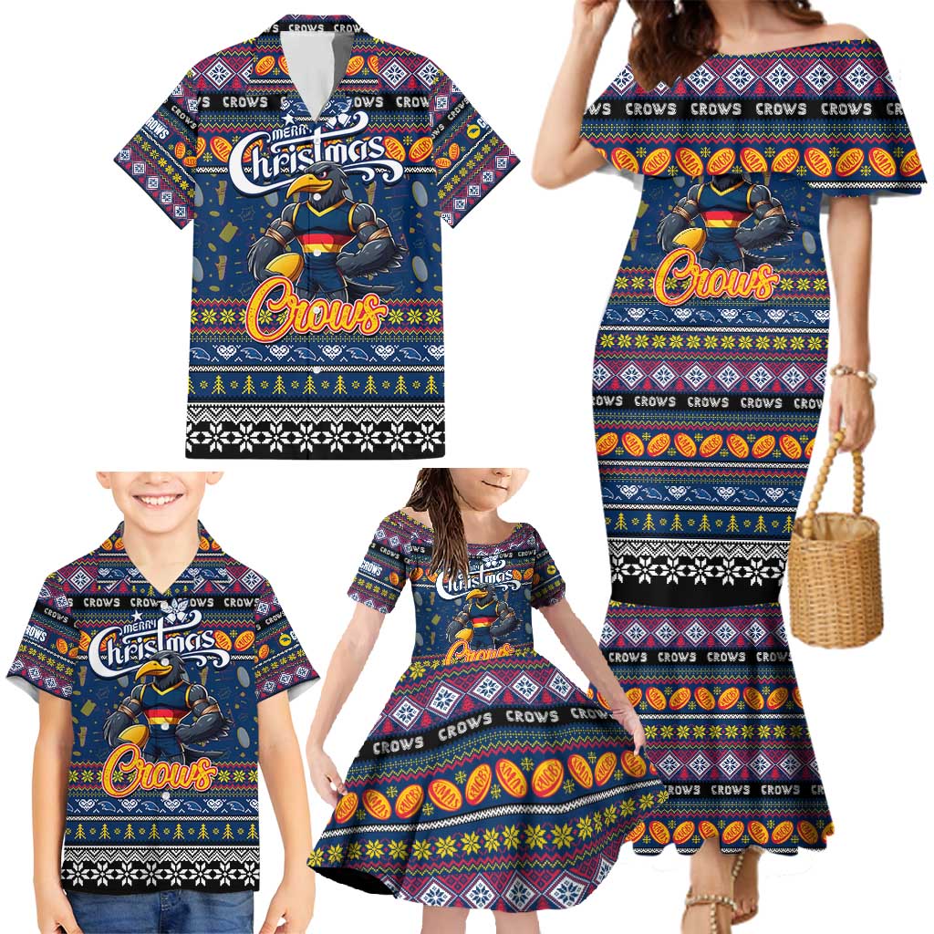 Personalized Crows Rugby Xmas Family Matching Mermaid Dress and Hawaiian Shirt Australia AFL Mascot