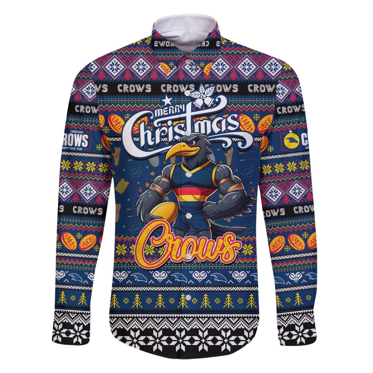 Personalized Crows Rugby Xmas Family Matching Off The Shoulder Long Sleeve Dress and Hawaiian Shirt Australia AFL Mascot