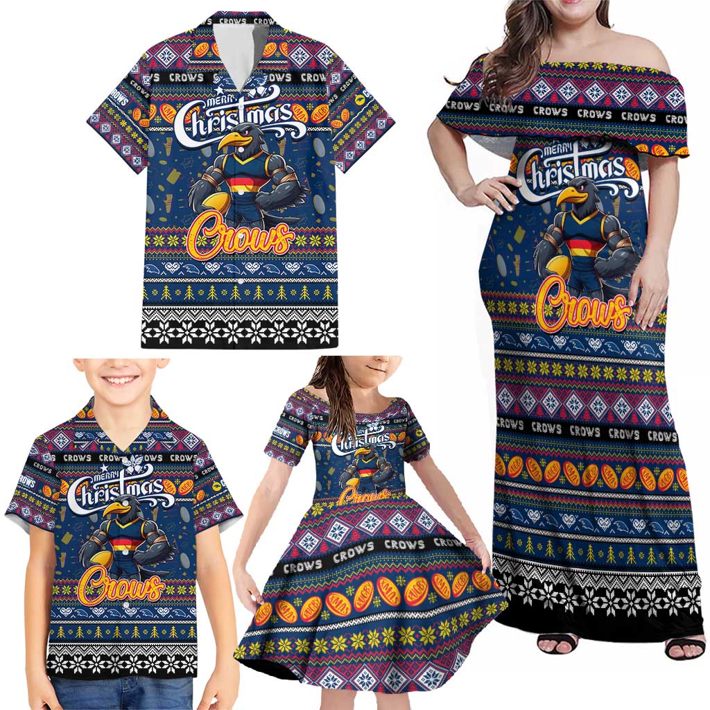 Personalized Crows Rugby Xmas Family Matching Off Shoulder Maxi Dress and Hawaiian Shirt Australia AFL Mascot