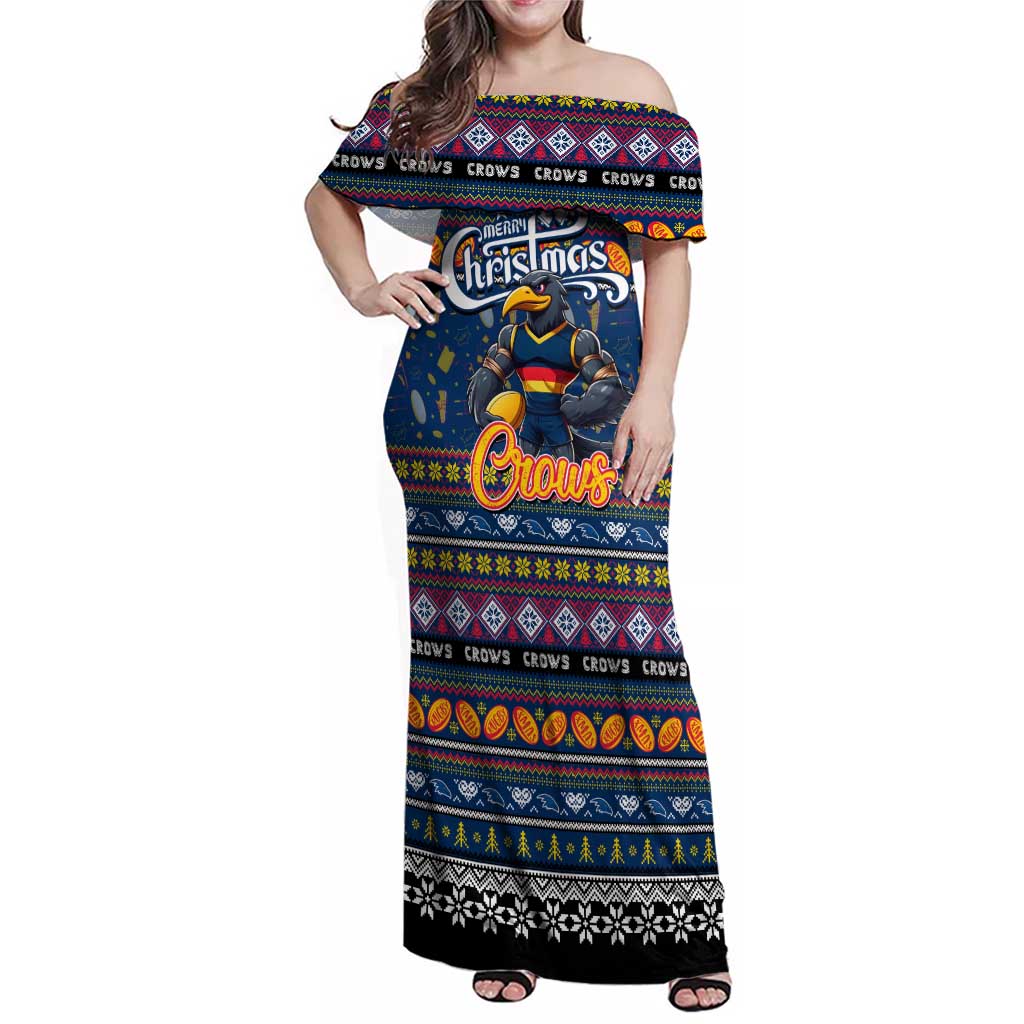 Personalized Crows Rugby Xmas Family Matching Off Shoulder Maxi Dress and Hawaiian Shirt Australia AFL Mascot