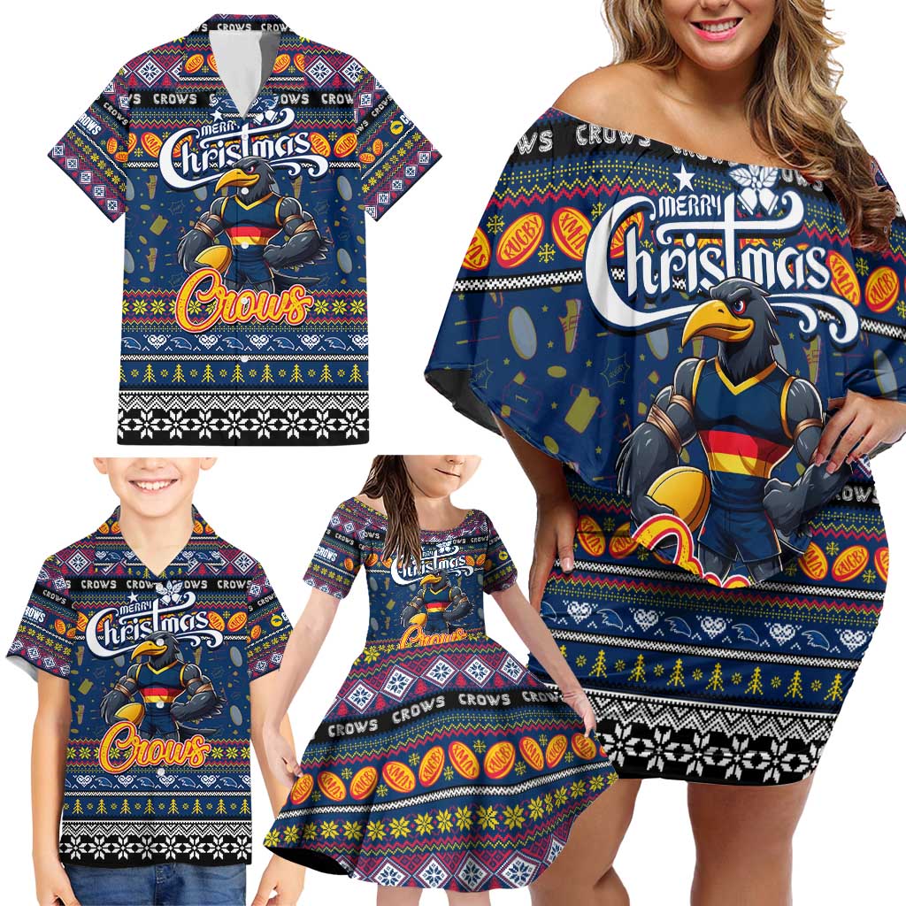 Personalized Crows Rugby Xmas Family Matching Off Shoulder Short Dress and Hawaiian Shirt Australia AFL Mascot