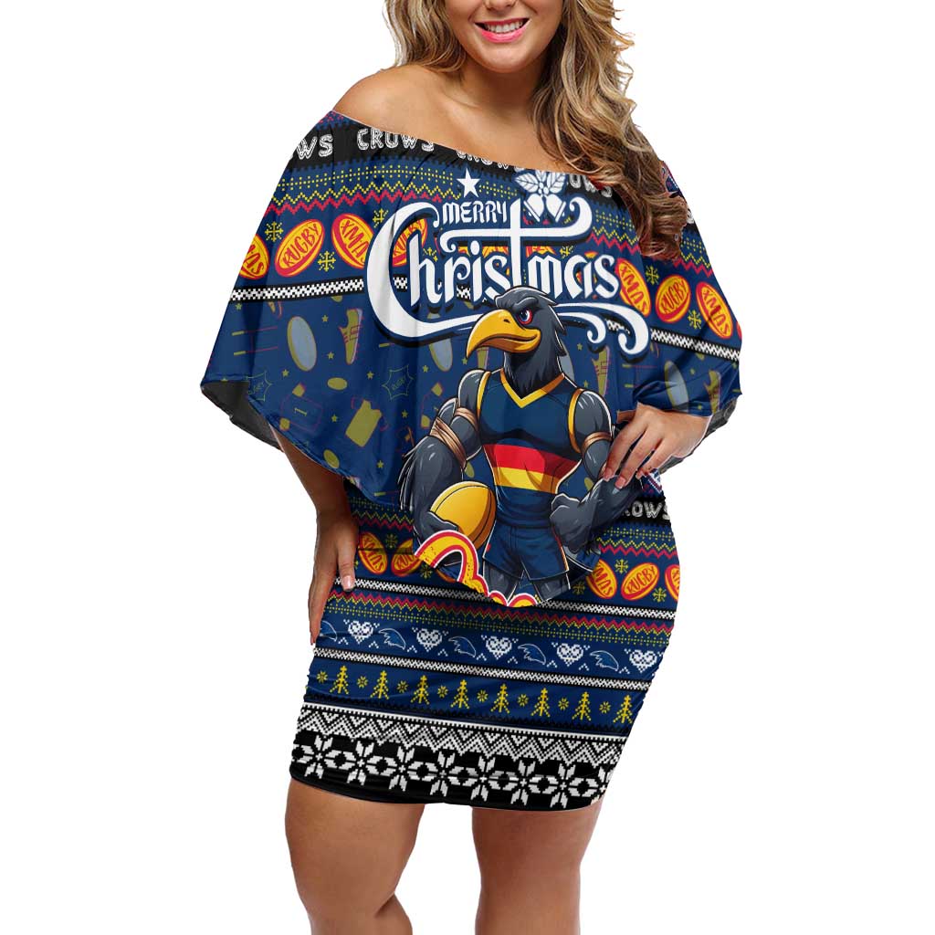 Personalized Crows Rugby Xmas Family Matching Off Shoulder Short Dress and Hawaiian Shirt Australia AFL Mascot