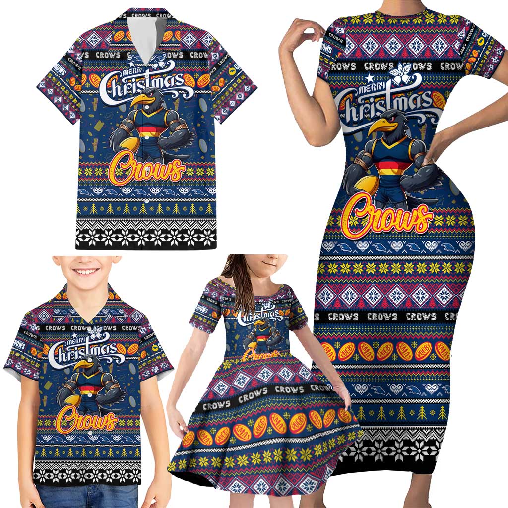 Personalized Crows Rugby Xmas Family Matching Short Sleeve Bodycon Dress and Hawaiian Shirt Australia AFL Mascot