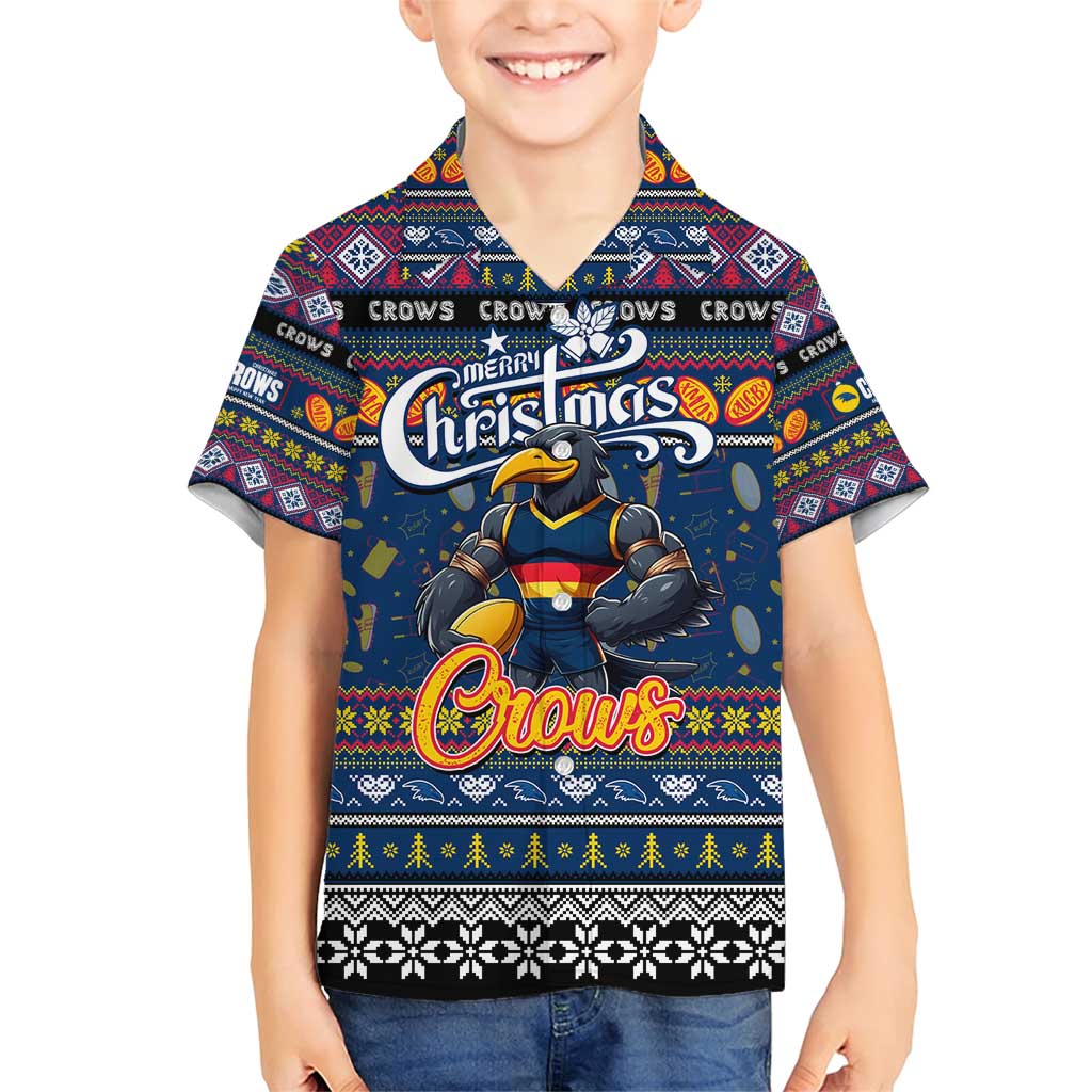 Personalized Crows Rugby Xmas Family Matching Short Sleeve Bodycon Dress and Hawaiian Shirt Australia AFL Mascot
