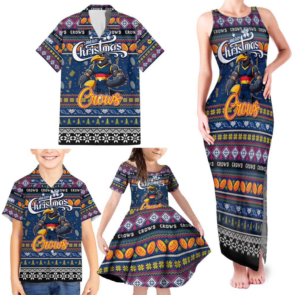 Personalized Crows Rugby Xmas Family Matching Tank Maxi Dress and Hawaiian Shirt Australia AFL Mascot