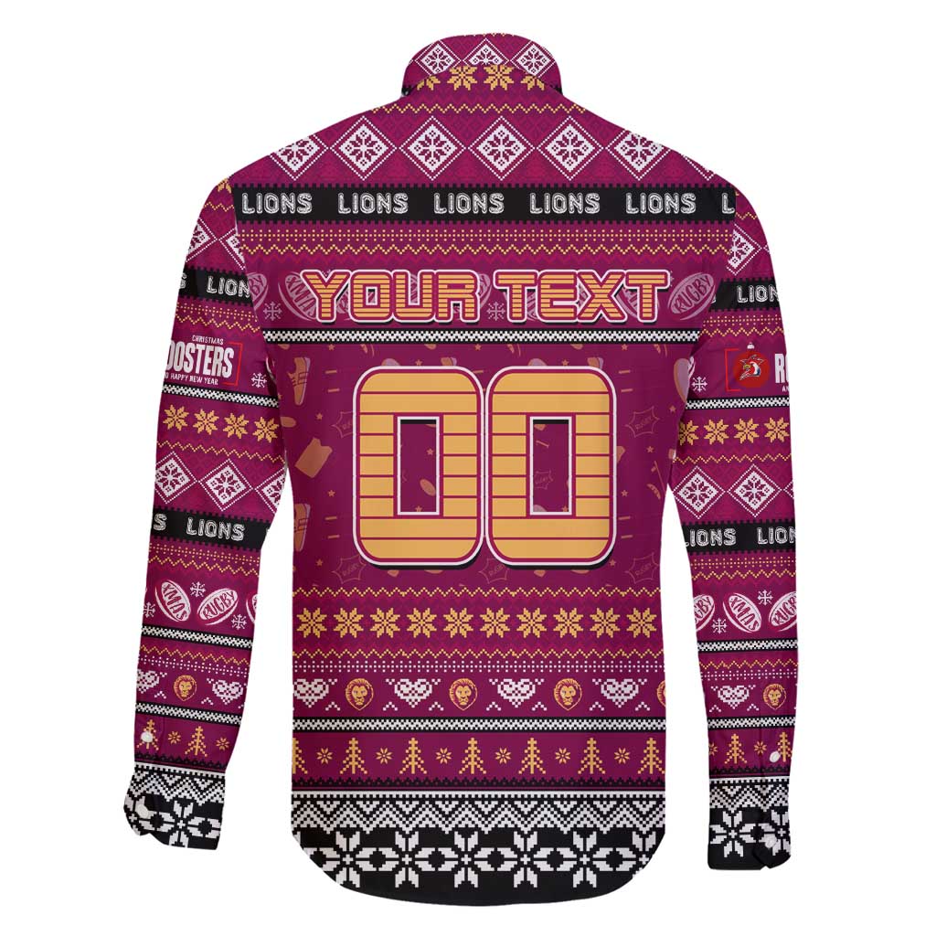 Personalized Lions Rugby Xmas Family Matching Long Sleeve Bodycon Dress and Hawaiian Shirt Australia AFL Mascot