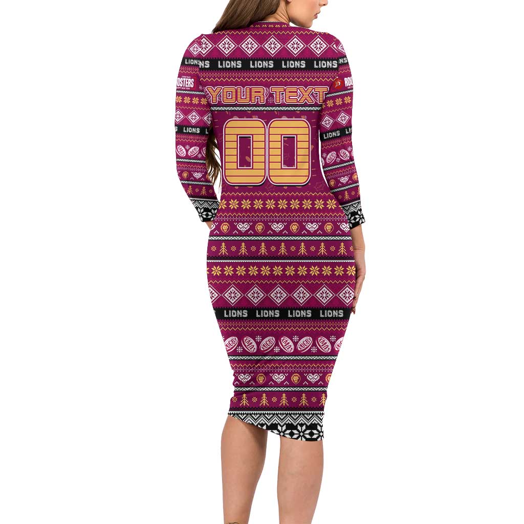 Personalized Lions Rugby Xmas Family Matching Long Sleeve Bodycon Dress and Hawaiian Shirt Australia AFL Mascot