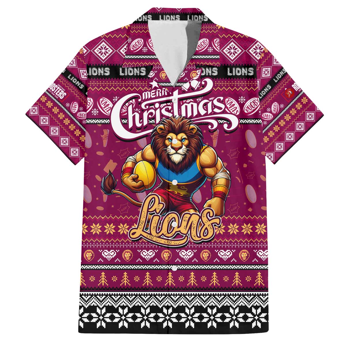 Personalized Lions Rugby Xmas Family Matching Off The Shoulder Long Sleeve Dress and Hawaiian Shirt Australia AFL Mascot