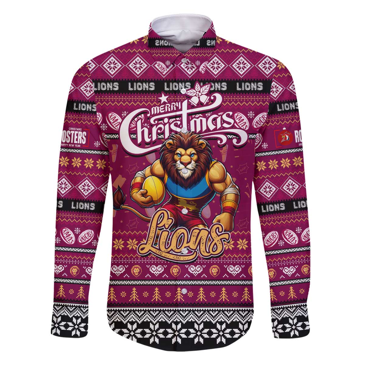 Personalized Lions Rugby Xmas Family Matching Off The Shoulder Long Sleeve Dress and Hawaiian Shirt Australia AFL Mascot