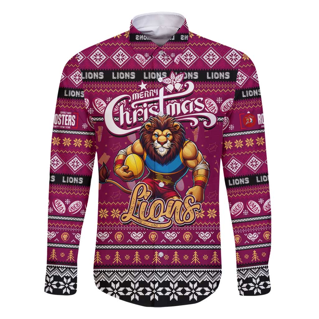 Personalized Lions Rugby Xmas Family Matching Off Shoulder Maxi Dress and Hawaiian Shirt Australia AFL Mascot