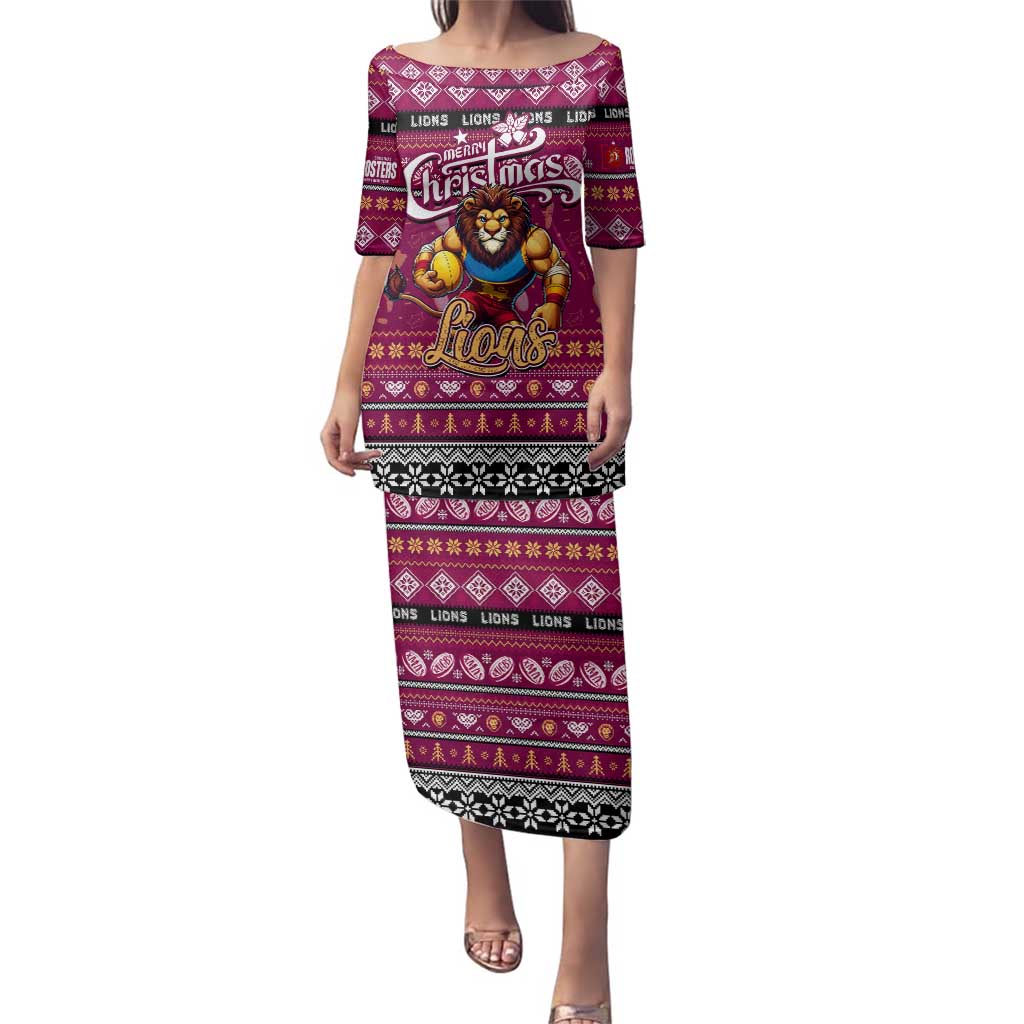 Personalized Lions Rugby Xmas Family Matching Puletasi and Hawaiian Shirt Australia AFL Mascot