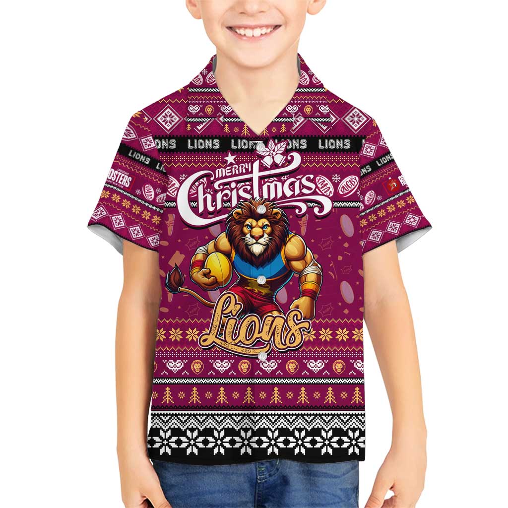Personalized Lions Rugby Xmas Family Matching Puletasi and Hawaiian Shirt Australia AFL Mascot