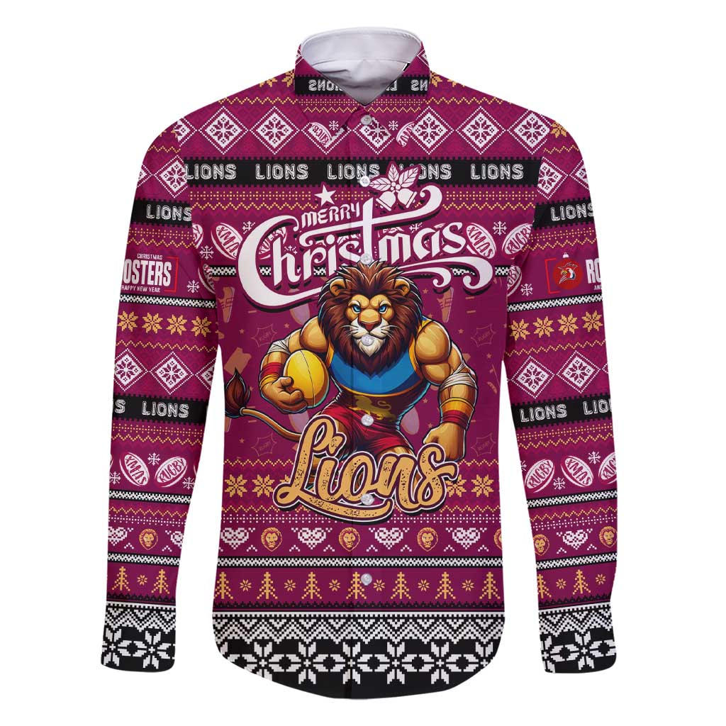 Personalized Lions Rugby Xmas Family Matching Short Sleeve Bodycon Dress and Hawaiian Shirt Australia AFL Mascot