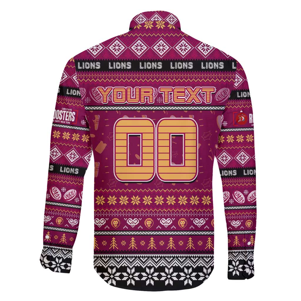 Personalized Lions Rugby Xmas Family Matching Short Sleeve Bodycon Dress and Hawaiian Shirt Australia AFL Mascot