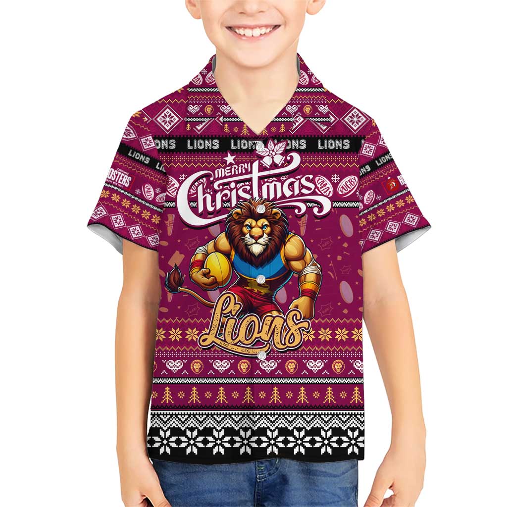 Personalized Lions Rugby Xmas Family Matching Short Sleeve Bodycon Dress and Hawaiian Shirt Australia AFL Mascot