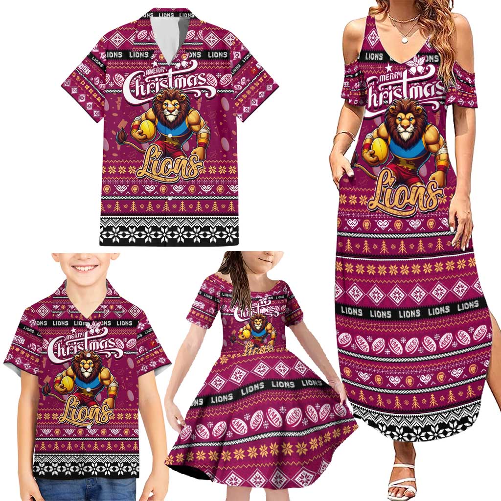 Personalized Lions Rugby Xmas Family Matching Summer Maxi Dress and Hawaiian Shirt Australia AFL Mascot