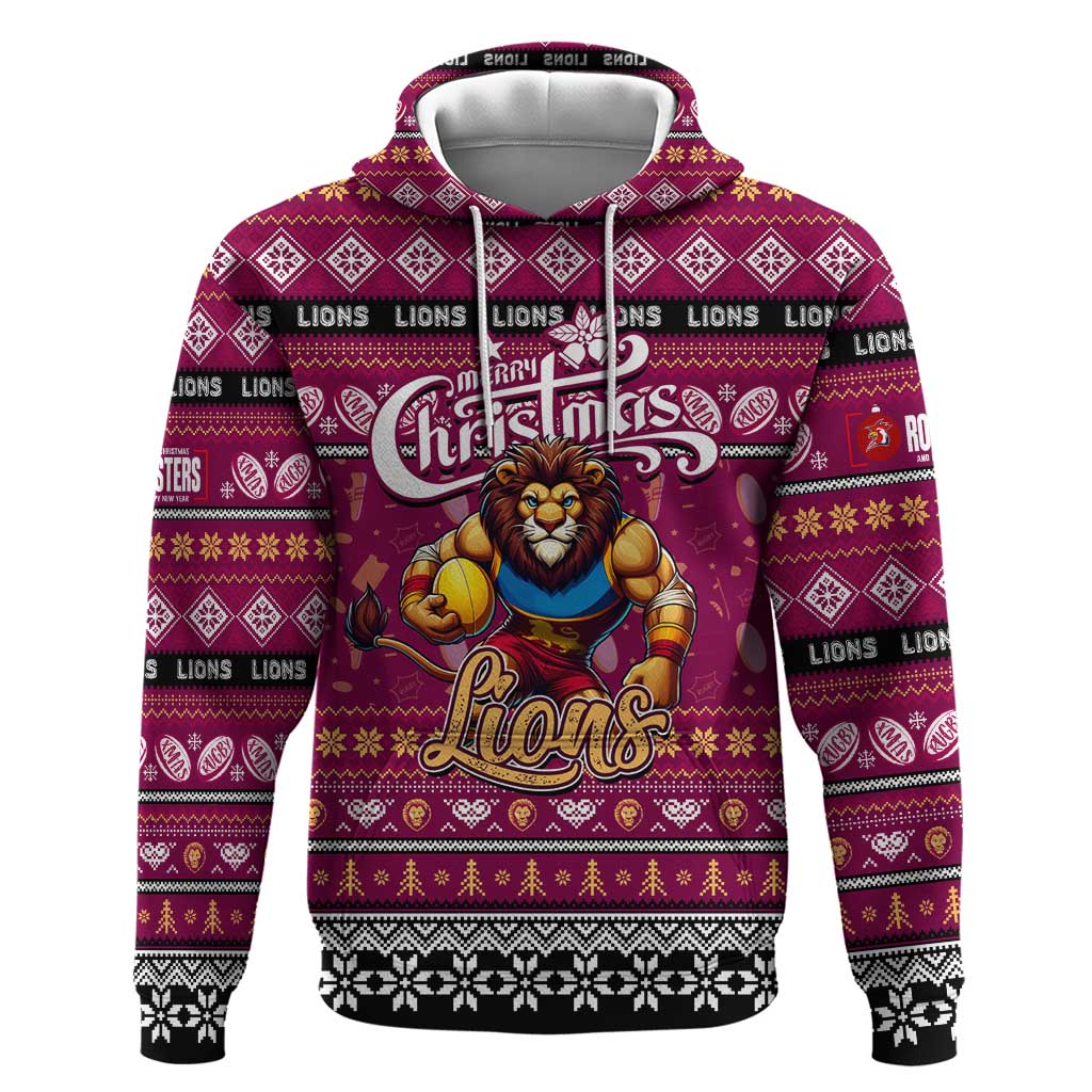 Personalized Lions Football Xmas Hoodie Australia AFL Mascot - Vibe Hoodie Shop