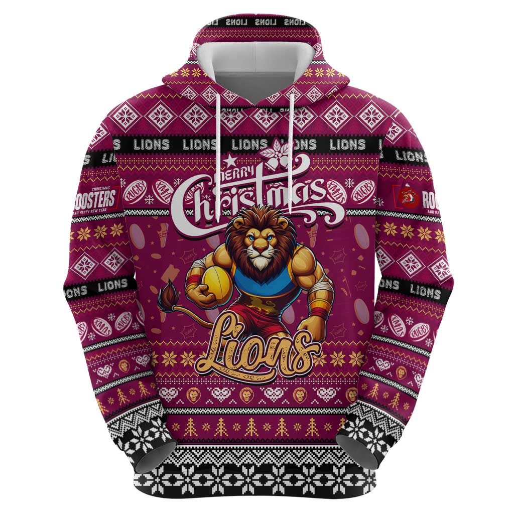 Personalized Lions Football Xmas Hoodie Australia AFL Mascot - Vibe Hoodie Shop