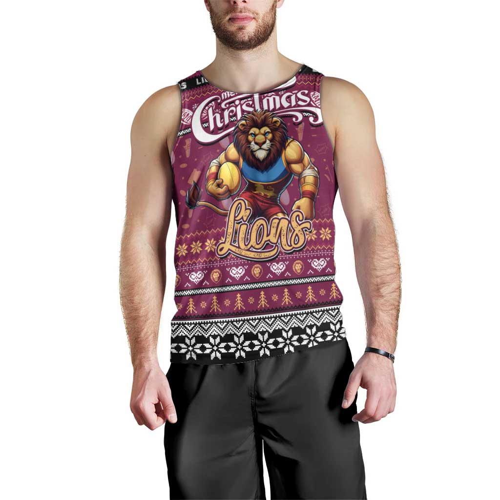 Personalized Lions Football Xmas Men Tank Top Australia AFL Mascot - Vibe Hoodie Shop