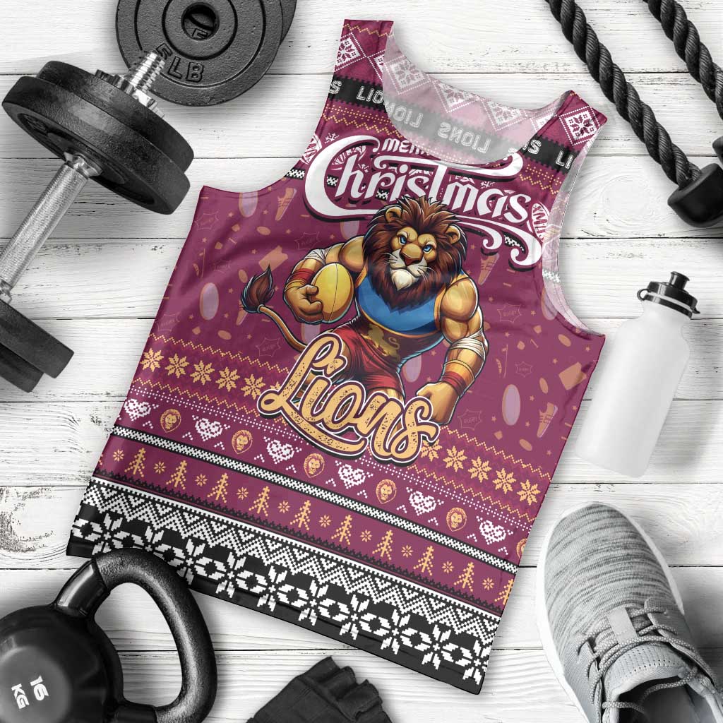 Personalized Lions Football Xmas Men Tank Top Australia AFL Mascot - Vibe Hoodie Shop