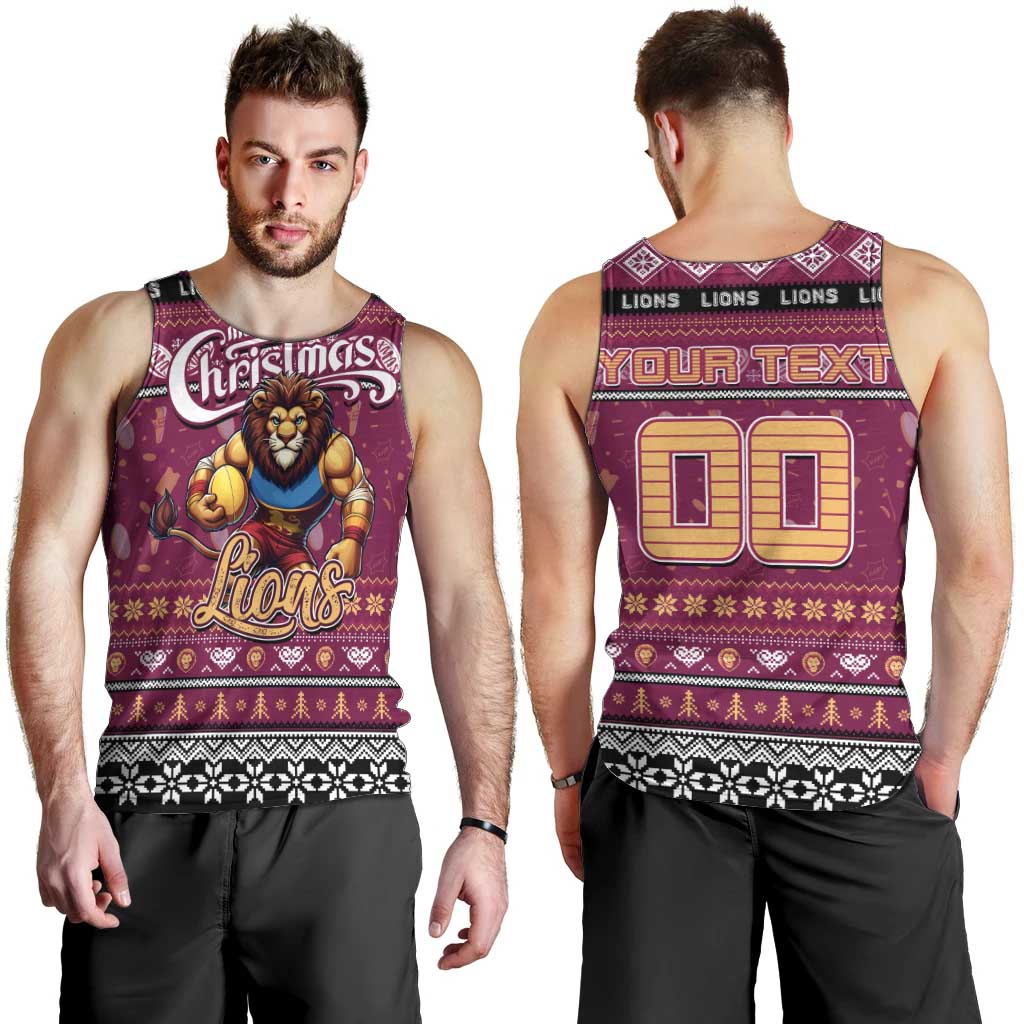 Personalized Lions Football Xmas Men Tank Top Australia AFL Mascot - Vibe Hoodie Shop