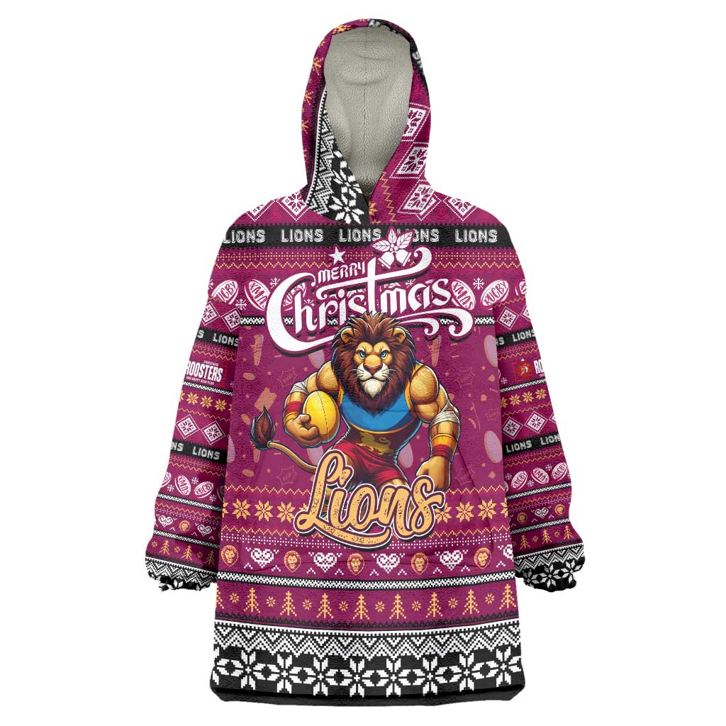 Personalized Lions Football Xmas Wearable Blanket Hoodie Australia AFL Mascot - Vibe Hoodie Shop