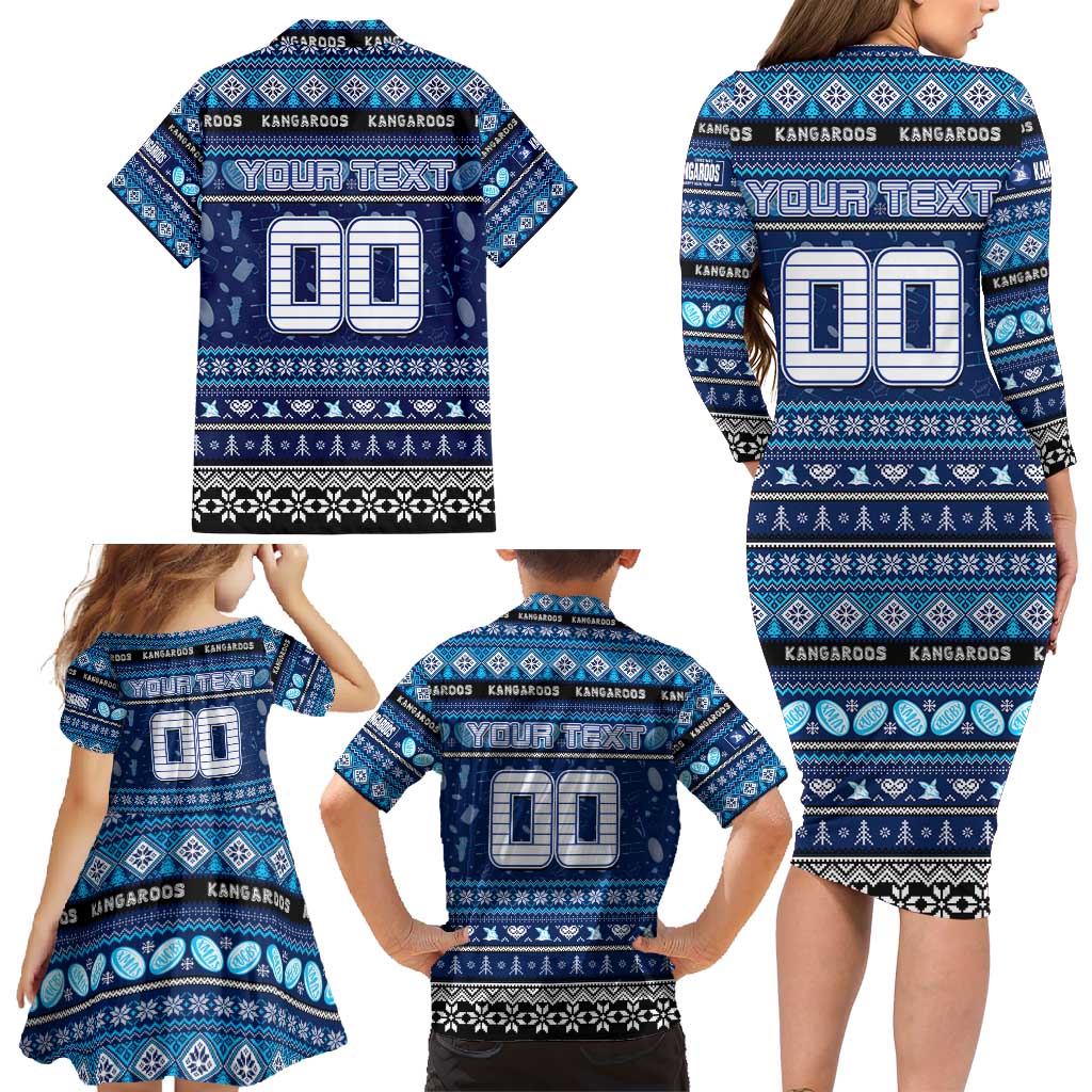 Personalized Kangaroos Rugby Xmas Family Matching Long Sleeve Bodycon Dress and Hawaiian Shirt Australia AFL Mascot
