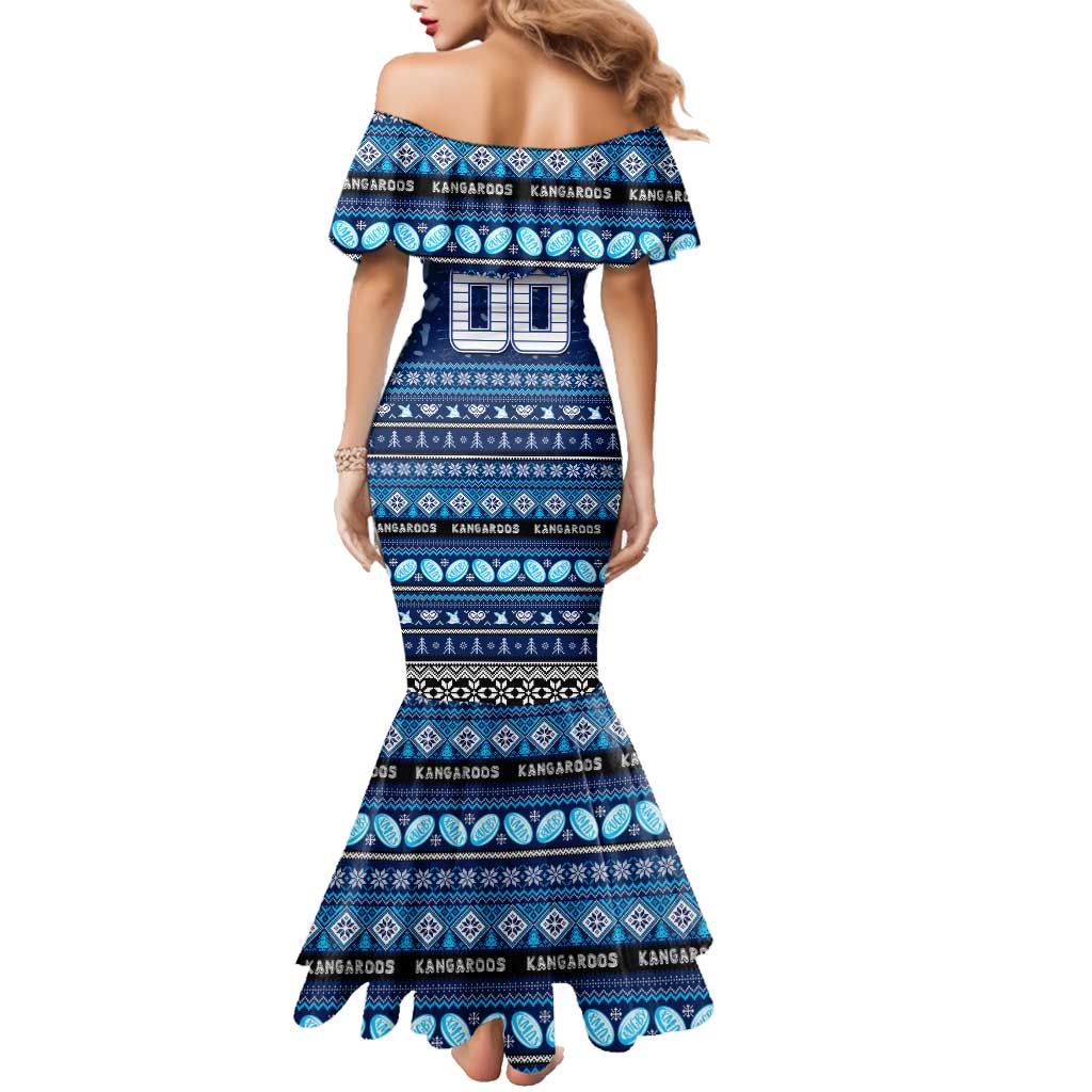 Personalized Kangaroos Rugby Xmas Family Matching Mermaid Dress and Hawaiian Shirt Australia AFL Mascot