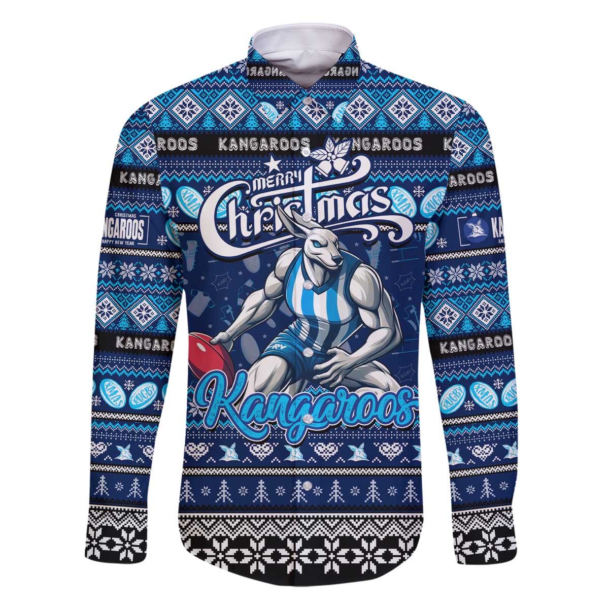 Personalized Kangaroos Rugby Xmas Family Matching Off The Shoulder Long Sleeve Dress and Hawaiian Shirt Australia AFL Mascot