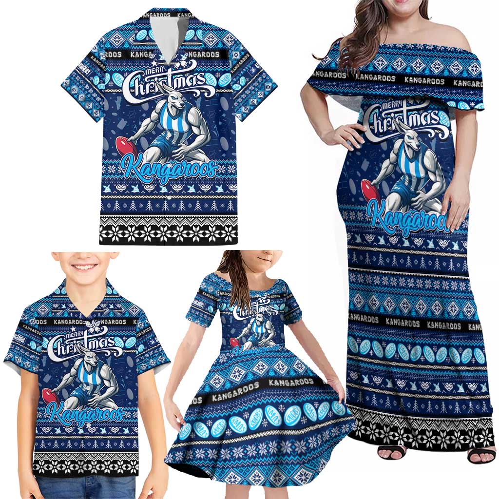 Personalized Kangaroos Rugby Xmas Family Matching Off Shoulder Maxi Dress and Hawaiian Shirt Australia AFL Mascot