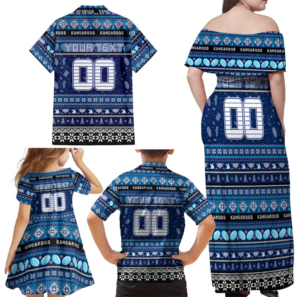 Personalized Kangaroos Rugby Xmas Family Matching Off Shoulder Maxi Dress and Hawaiian Shirt Australia AFL Mascot