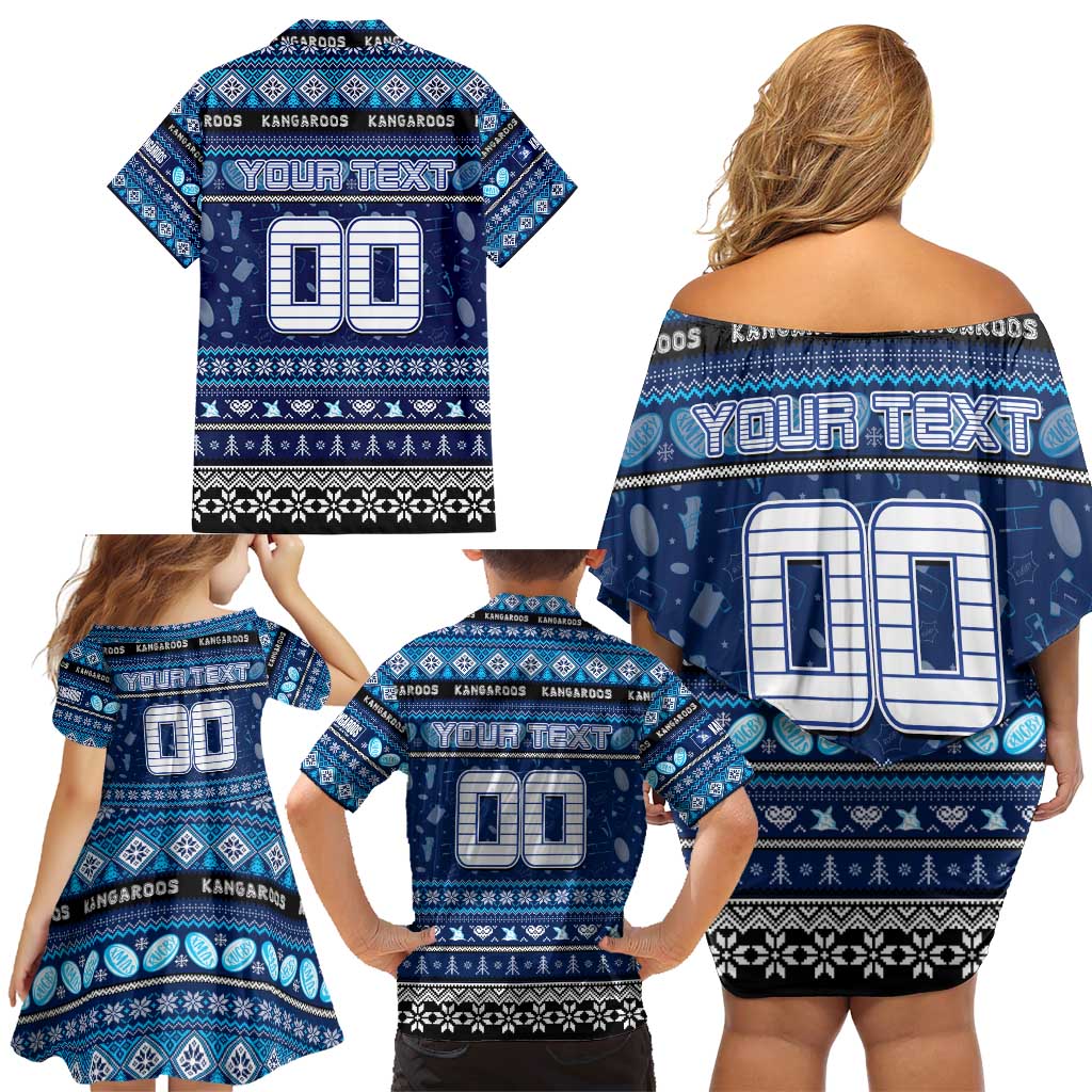 Personalized Kangaroos Rugby Xmas Family Matching Off Shoulder Short Dress and Hawaiian Shirt Australia AFL Mascot
