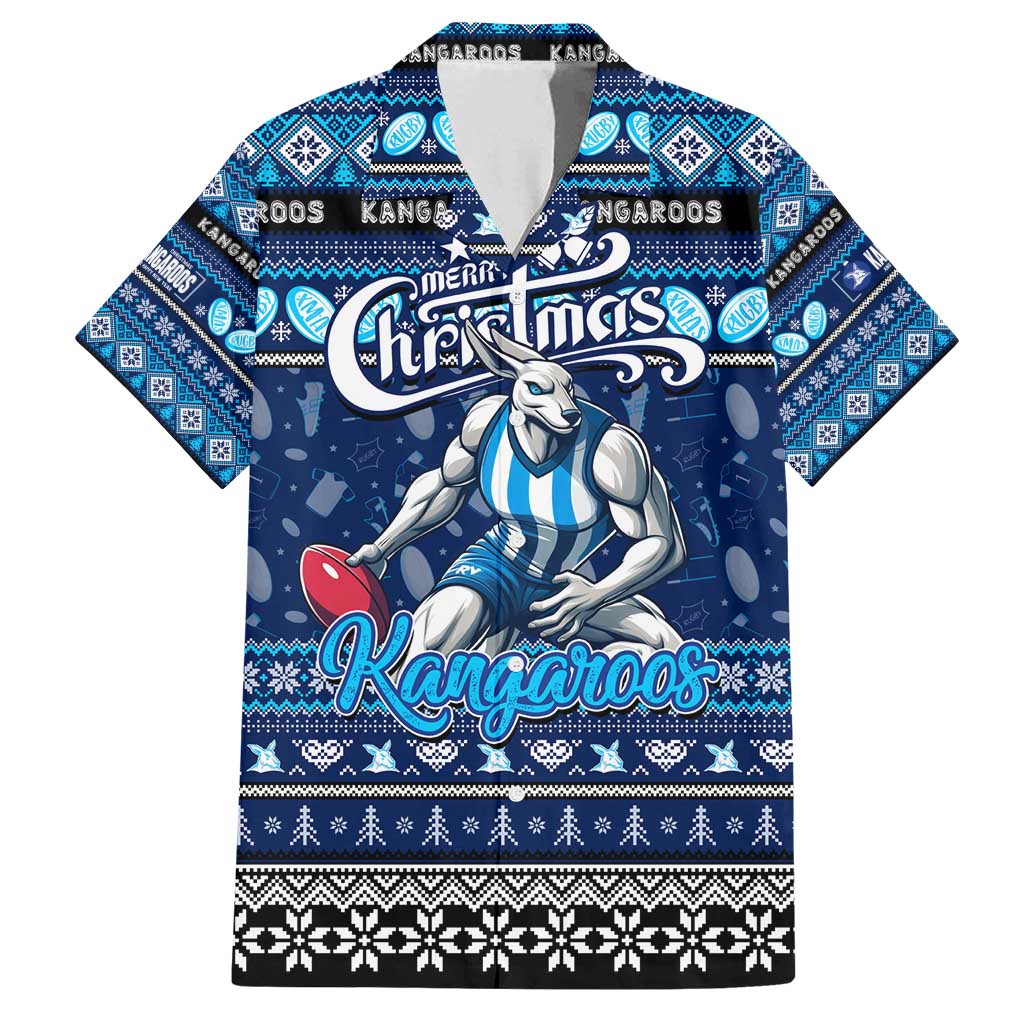 Personalized Kangaroos Rugby Xmas Family Matching Off Shoulder Short Dress and Hawaiian Shirt Australia AFL Mascot