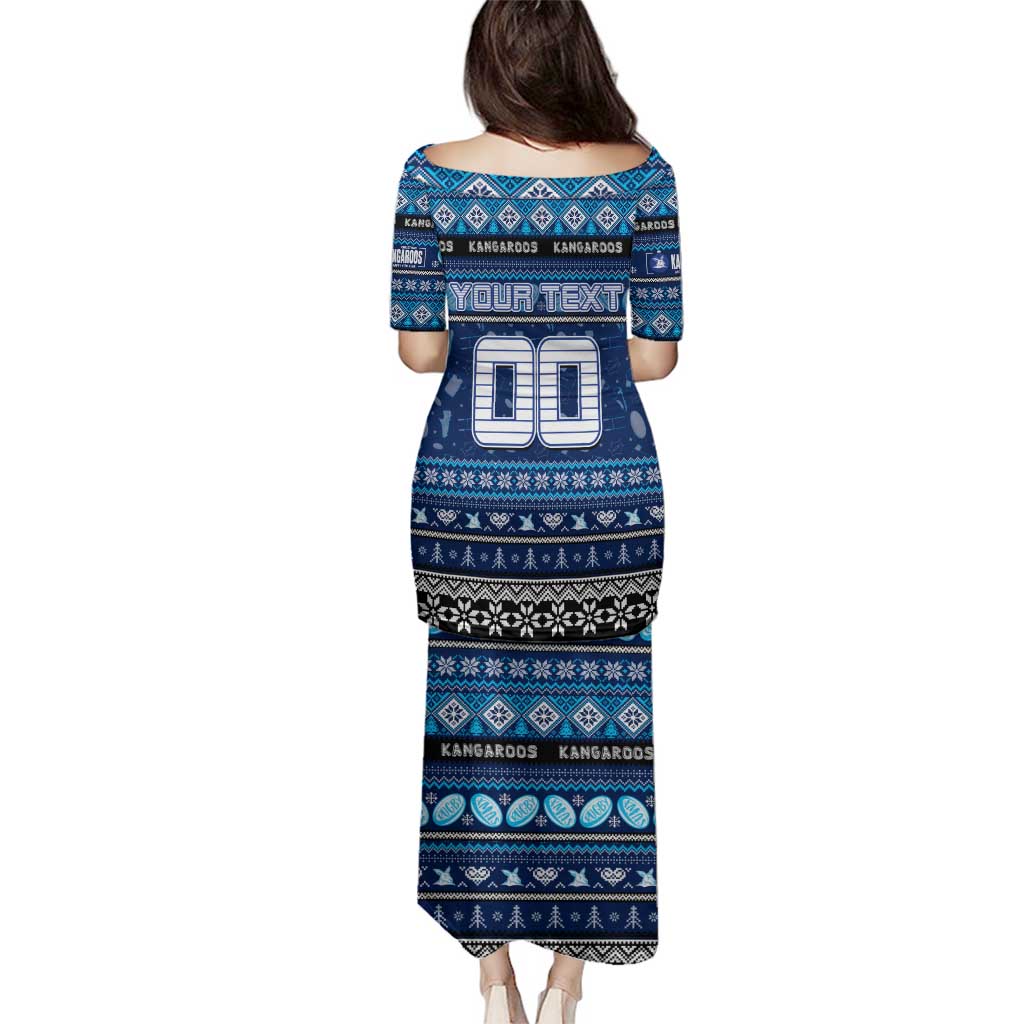 Personalized Kangaroos Rugby Xmas Family Matching Puletasi and Hawaiian Shirt Australia AFL Mascot