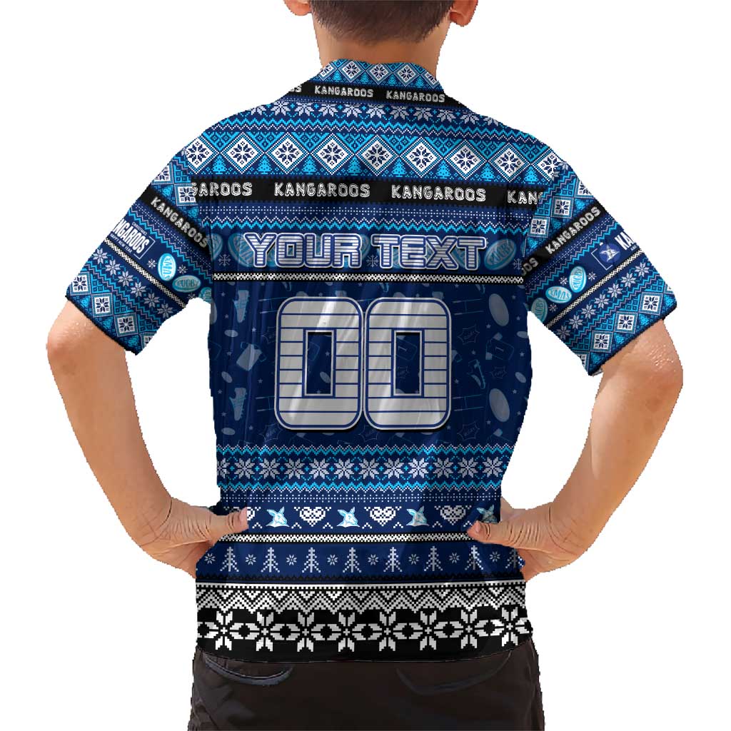 Personalized Kangaroos Rugby Xmas Family Matching Short Sleeve Bodycon Dress and Hawaiian Shirt Australia AFL Mascot