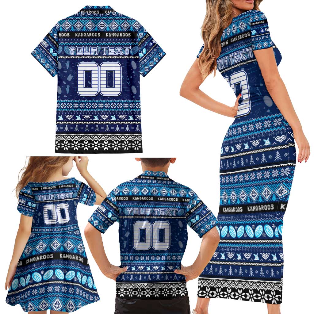 Personalized Kangaroos Rugby Xmas Family Matching Short Sleeve Bodycon Dress and Hawaiian Shirt Australia AFL Mascot
