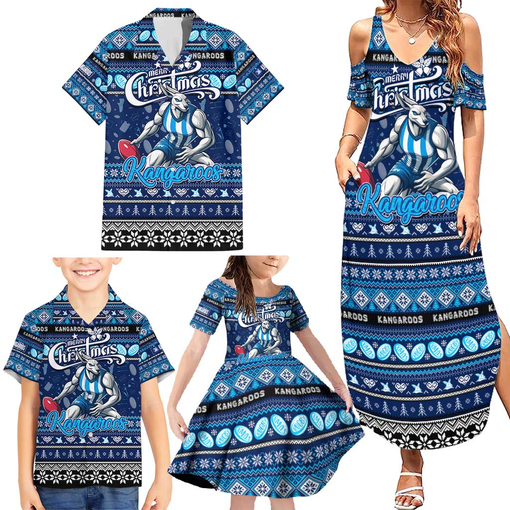 Personalized Kangaroos Rugby Xmas Family Matching Summer Maxi Dress and Hawaiian Shirt Australia AFL Mascot