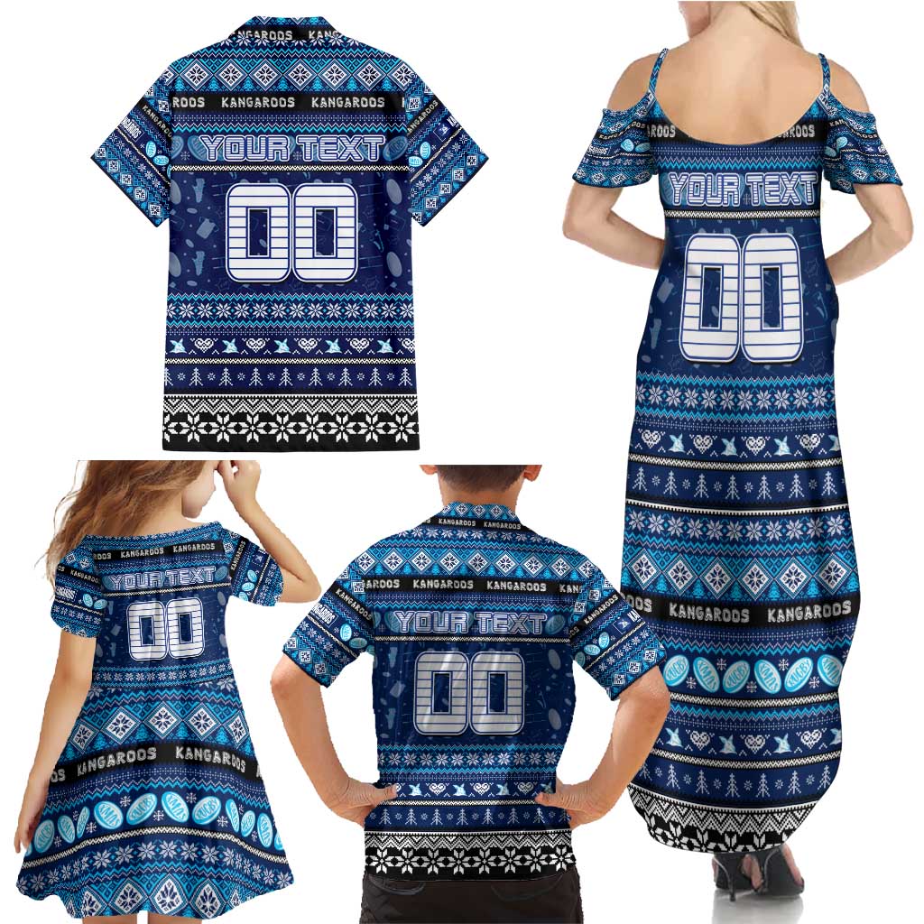 Personalized Kangaroos Rugby Xmas Family Matching Summer Maxi Dress and Hawaiian Shirt Australia AFL Mascot