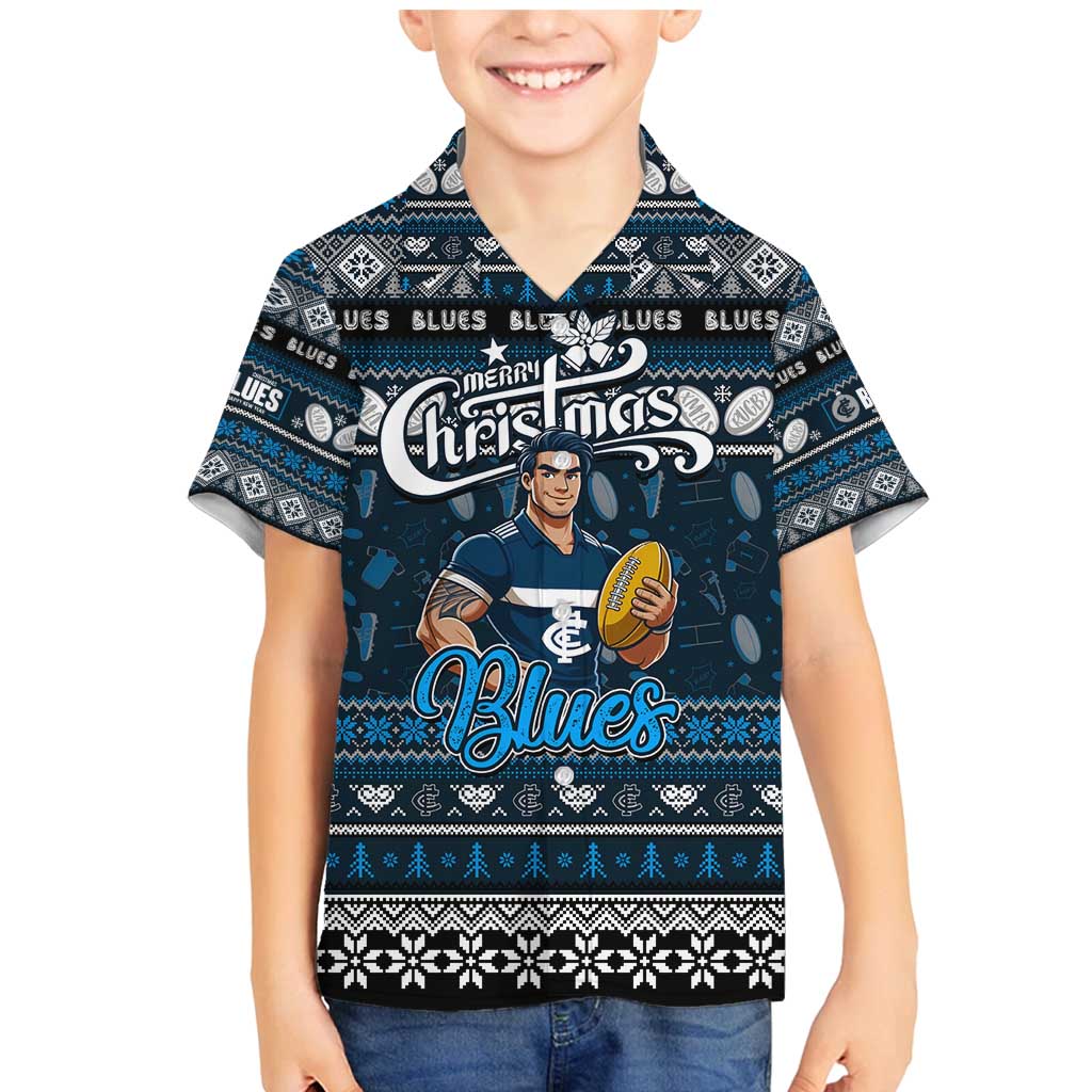 Personalized Blues Rugby Xmas Family Matching Mermaid Dress and Hawaiian Shirt Australia AFL Mascot