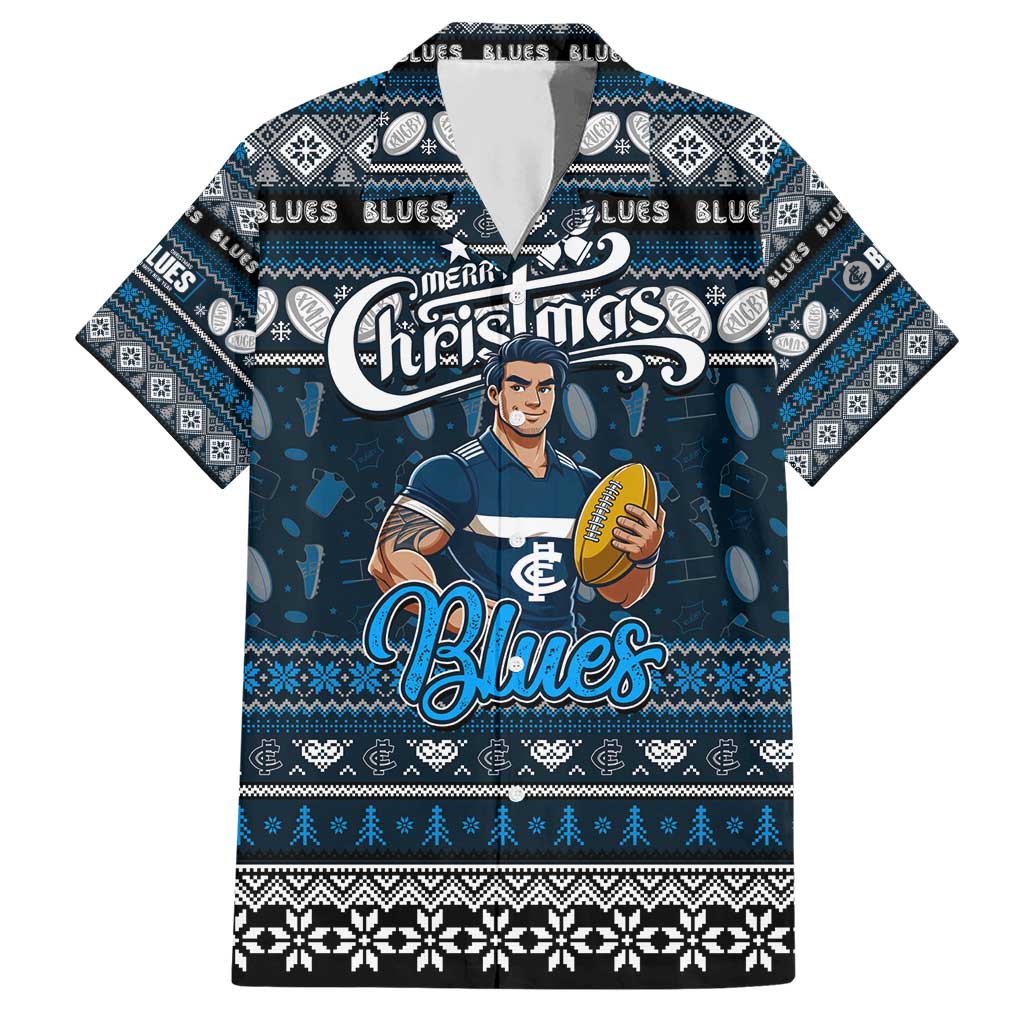 Personalized Blues Football Xmas Hawaiian Shirt Australia AFL Mascot - Vibe Hoodie Shop