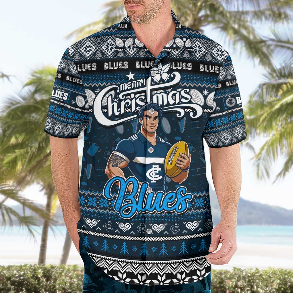 Personalized Blues Football Xmas Hawaiian Shirt Australia AFL Mascot - Vibe Hoodie Shop