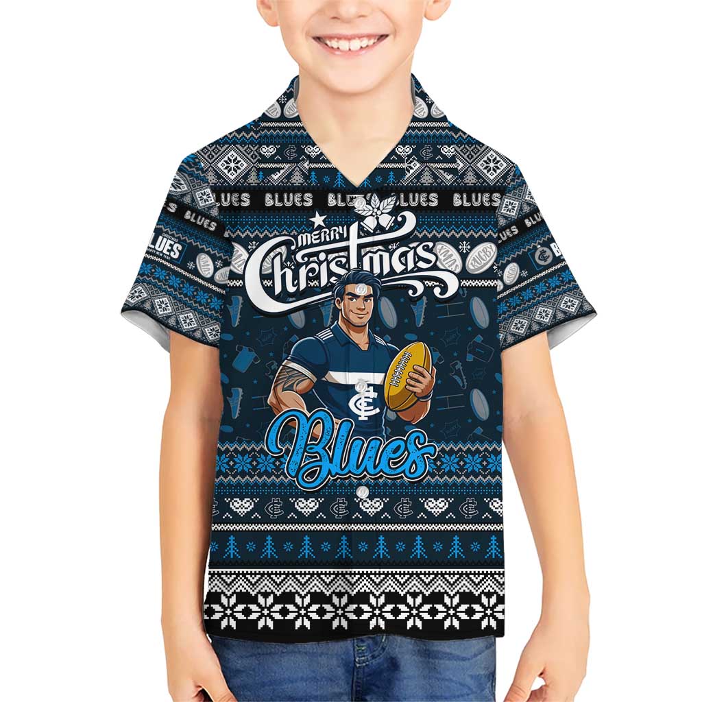 Personalized Blues Football Xmas Hawaiian Shirt Australia AFL Mascot - Vibe Hoodie Shop