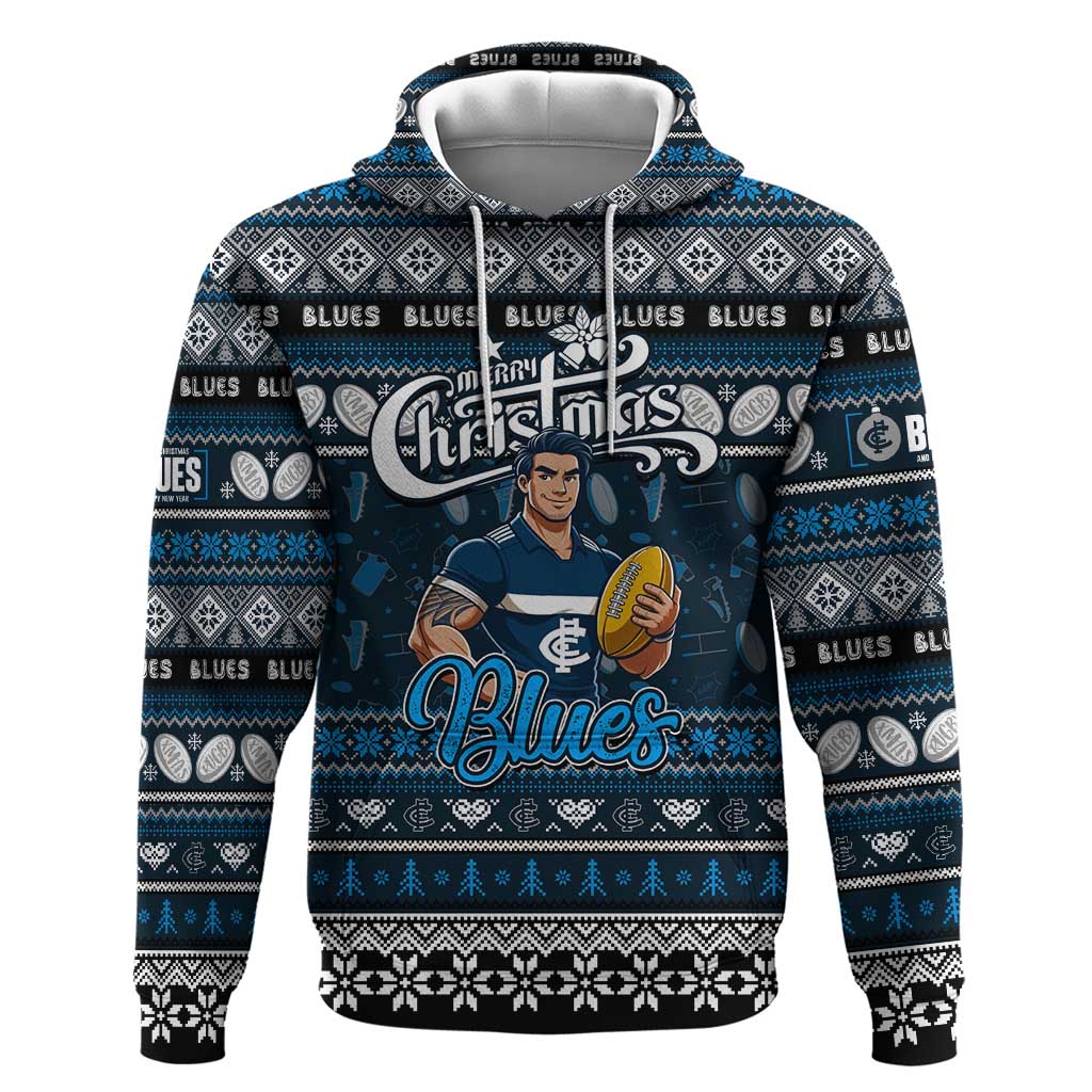 Personalized Blues Football Xmas Hoodie Australia AFL Mascot - Vibe Hoodie Shop