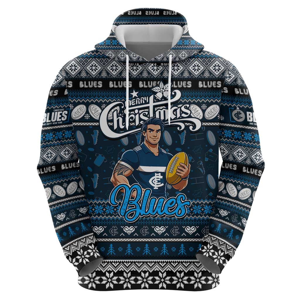 Personalized Blues Football Xmas Hoodie Australia AFL Mascot - Vibe Hoodie Shop